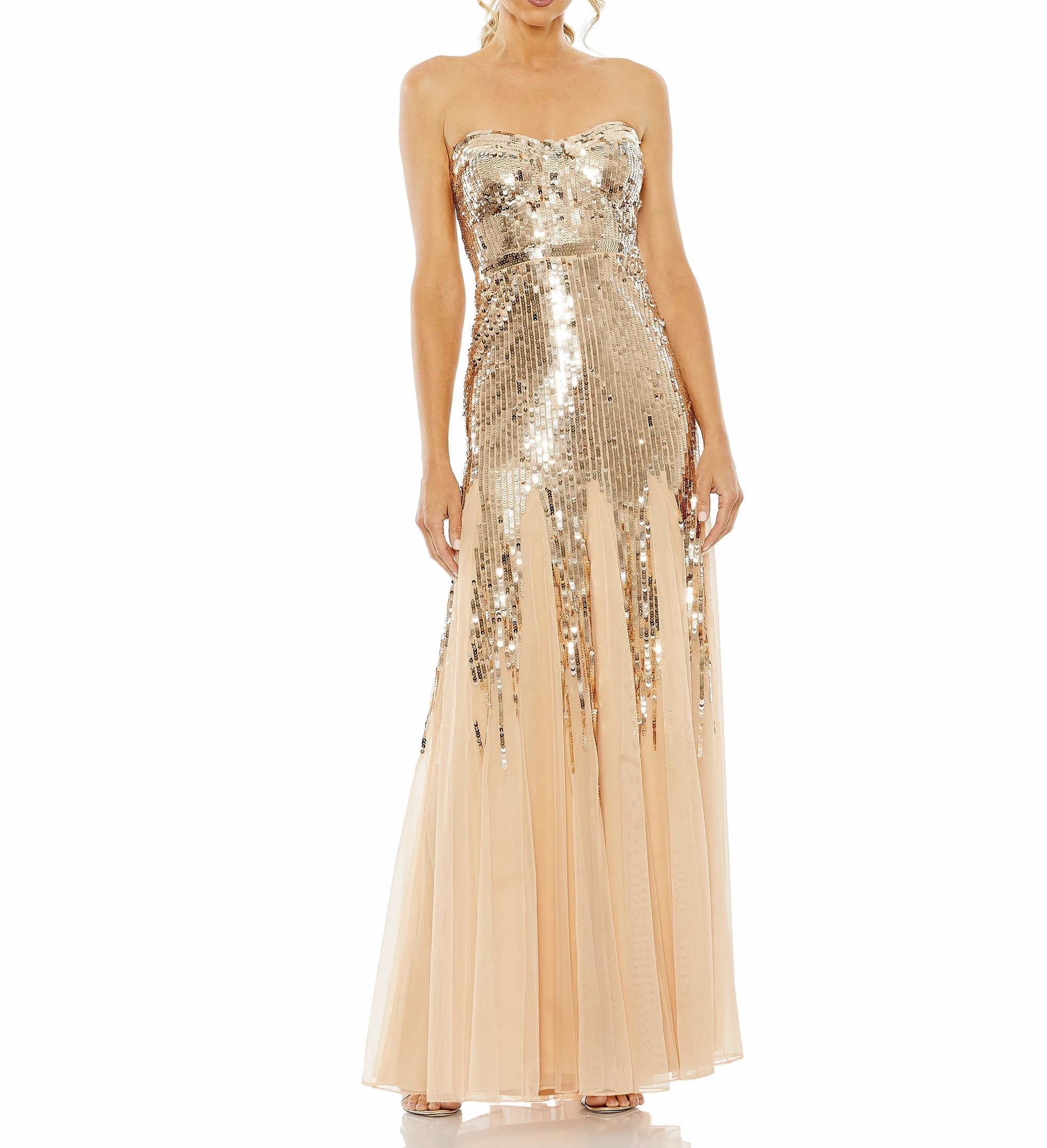 Mac Duggal Gold Sleeveless Sweetheart Neck Sequin Gown