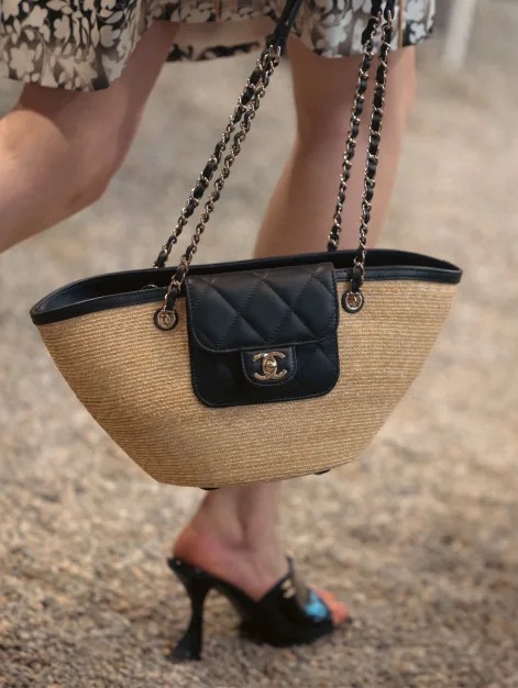 Chanel Straw Braided Lambskin Small Shopping Tote