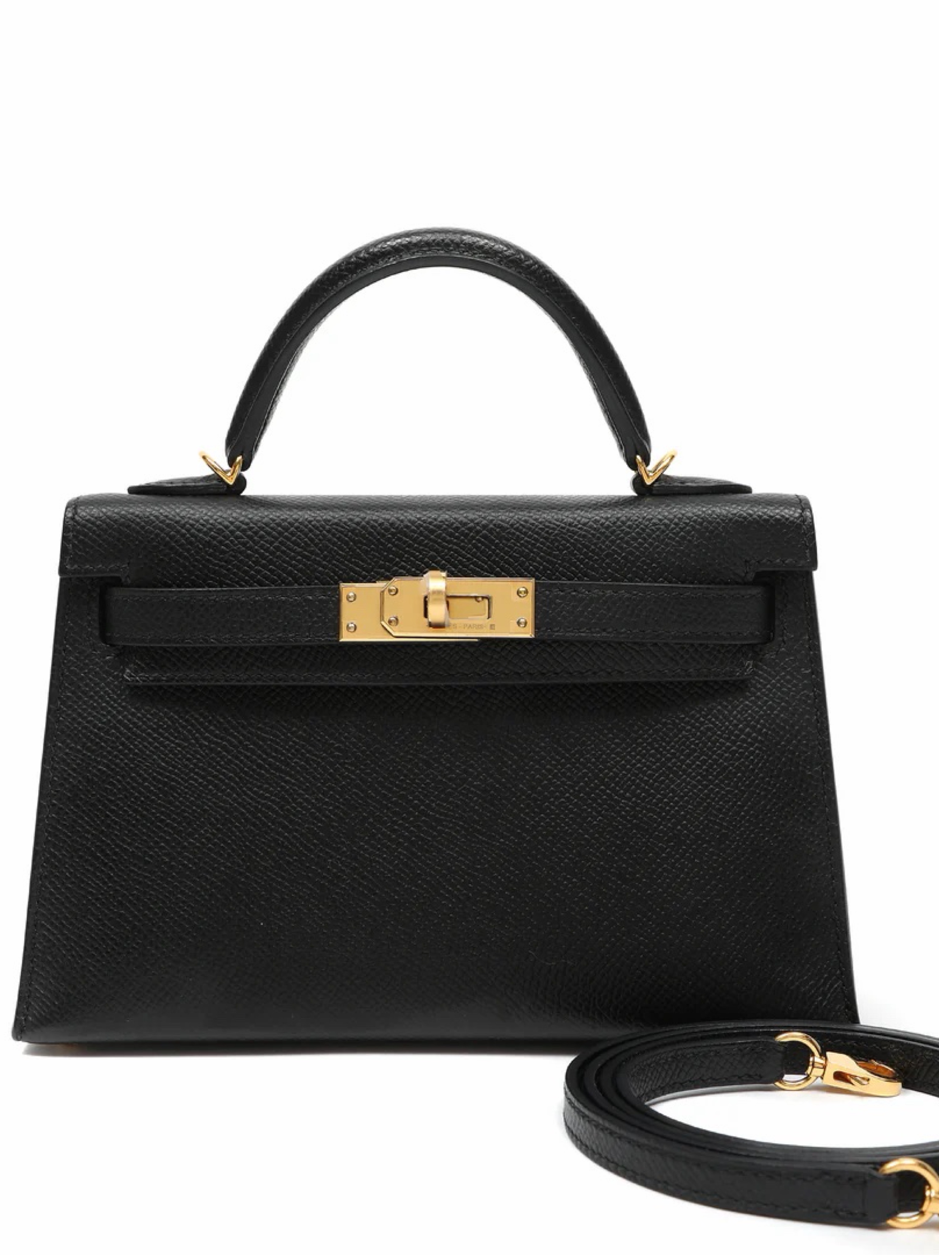 HERMÈS MINI KELLY 20CM BLACK EPSOM SELLIER W/GOLD HARDWARE