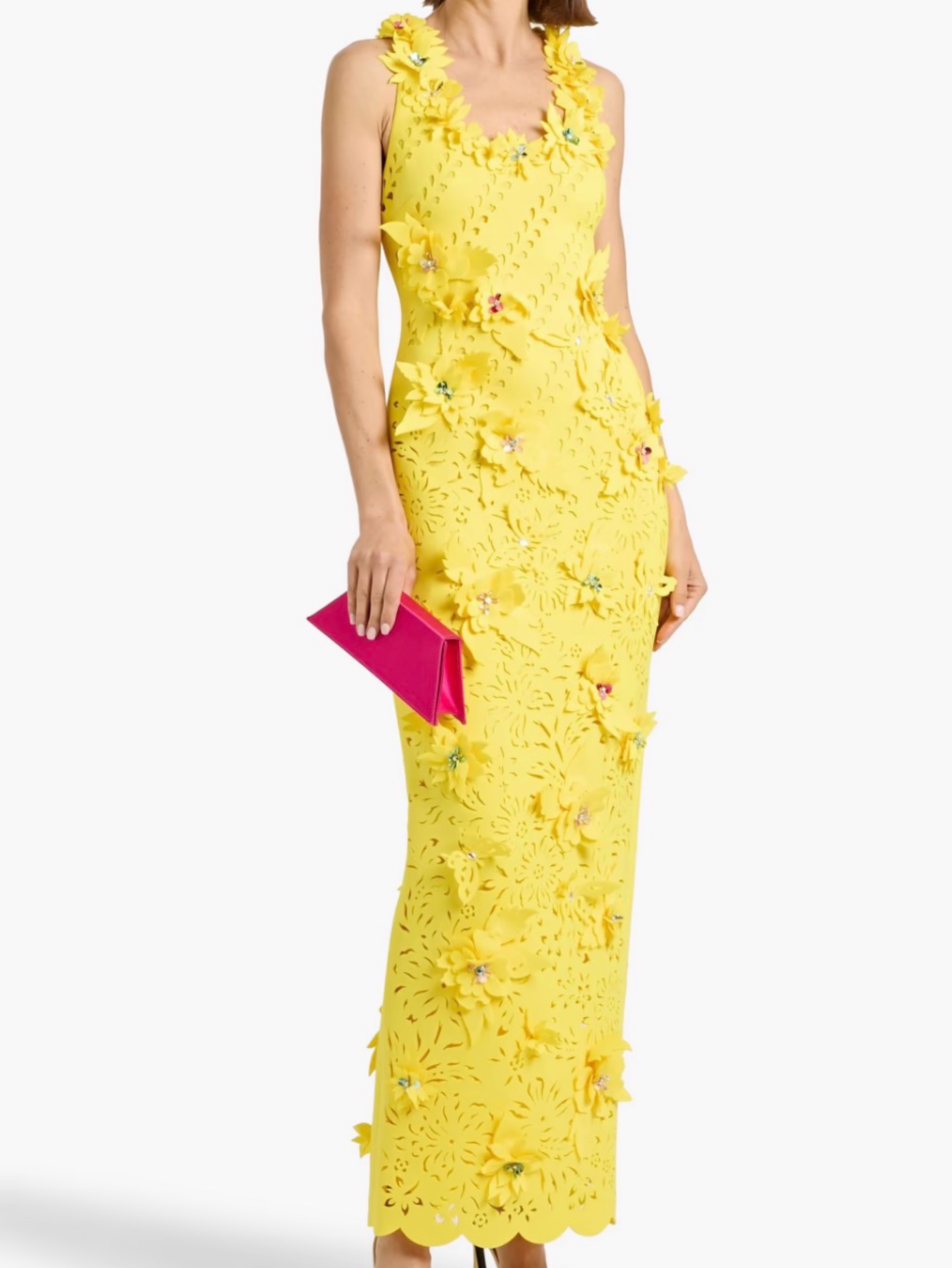 Badgley Mischka Laser Cut Embellished Scuba Gown