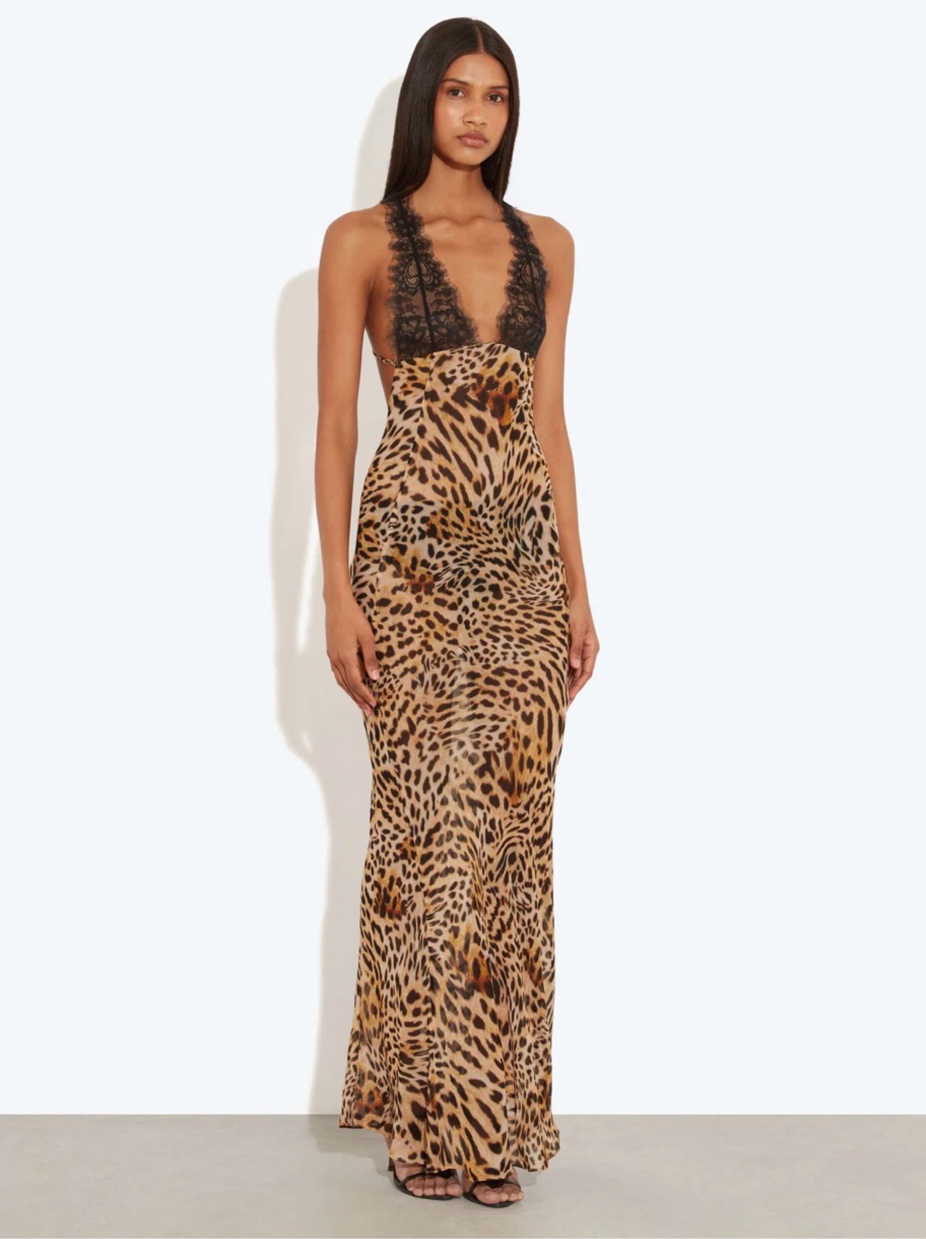 RAT & BOA Leopard Print Lace Halter Maxi Dress- Size Medium