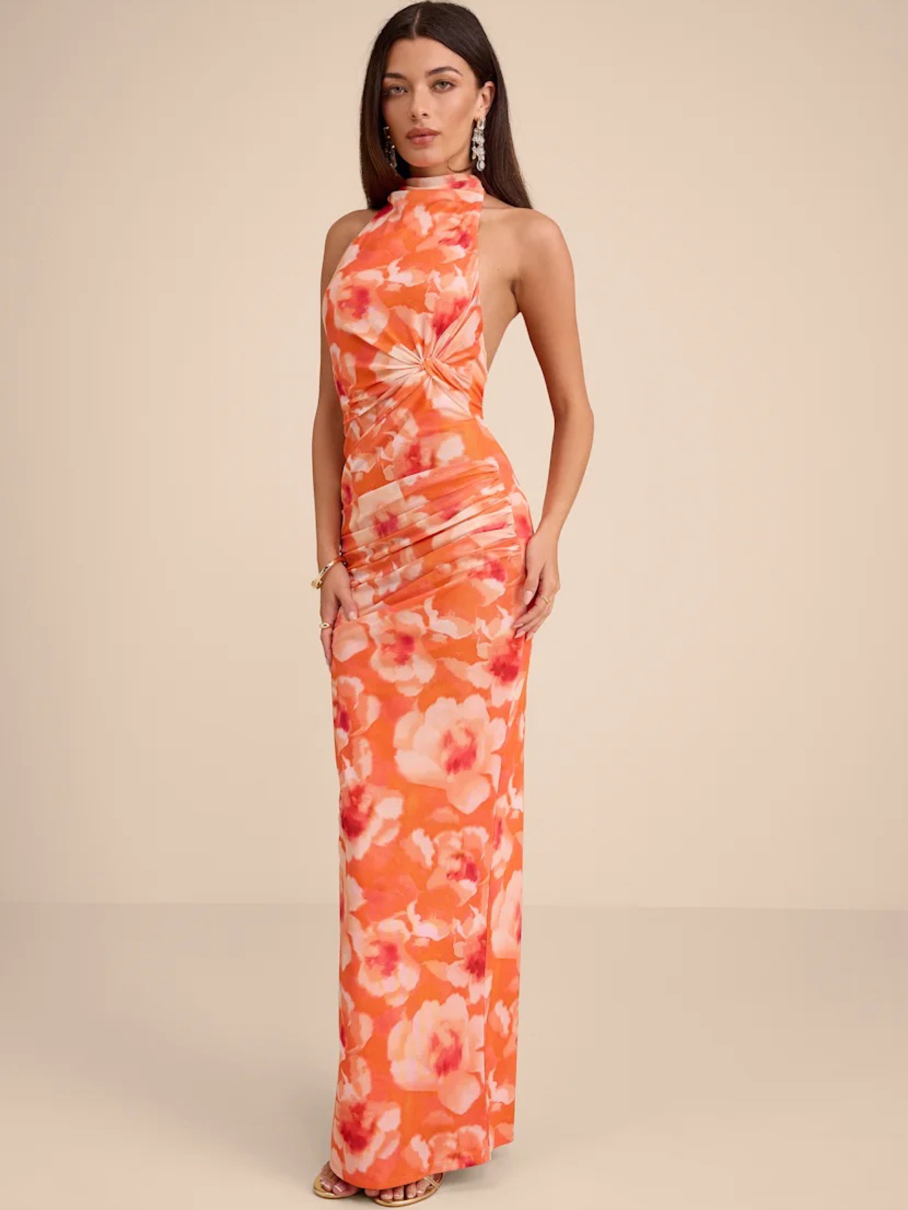 lulus orange dress Orange Multi Maxi Dress - Pleated Maxi Dress - V-Neck Maxi Dress