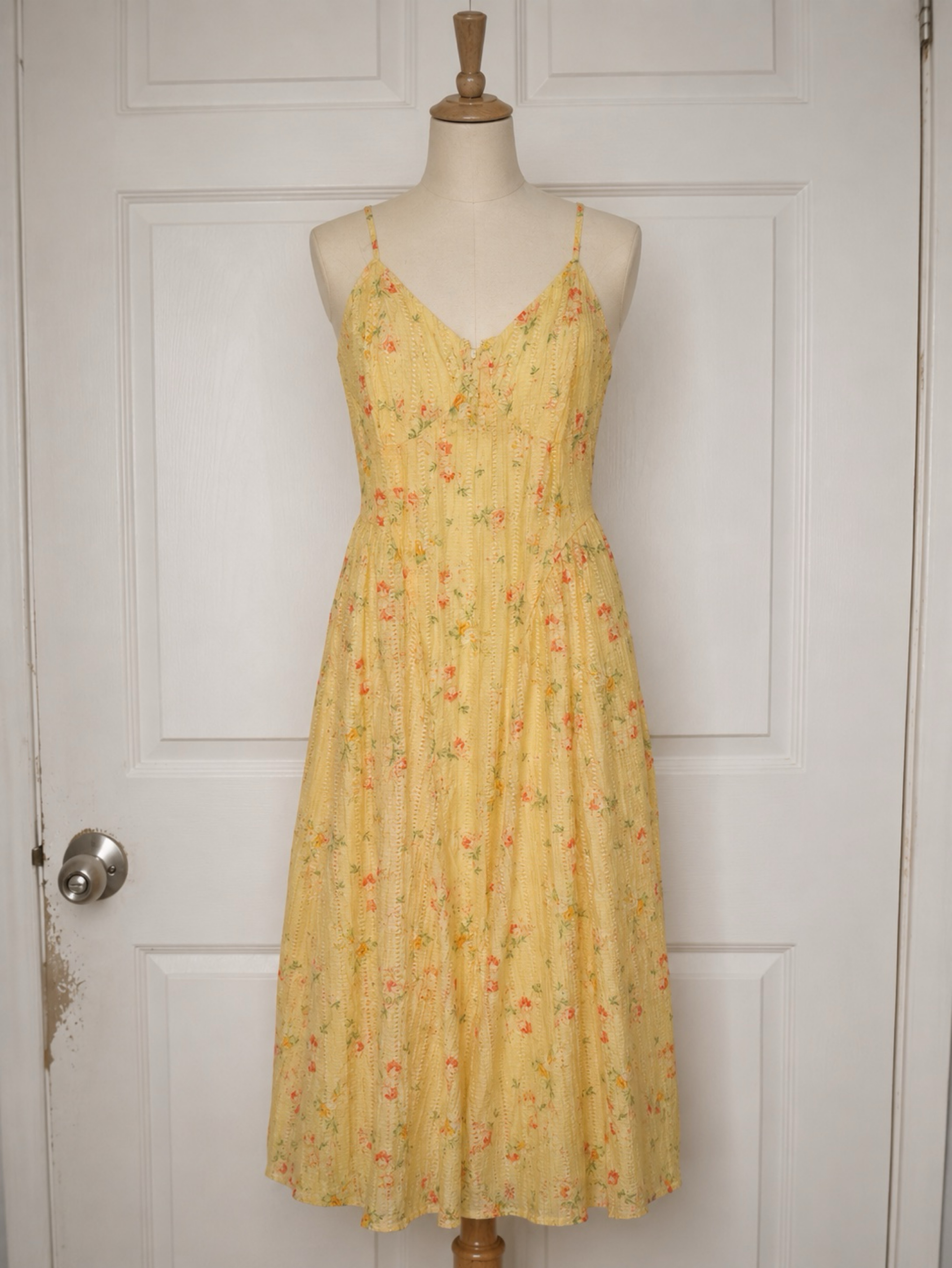 Yellow Floral Print Midi Dress