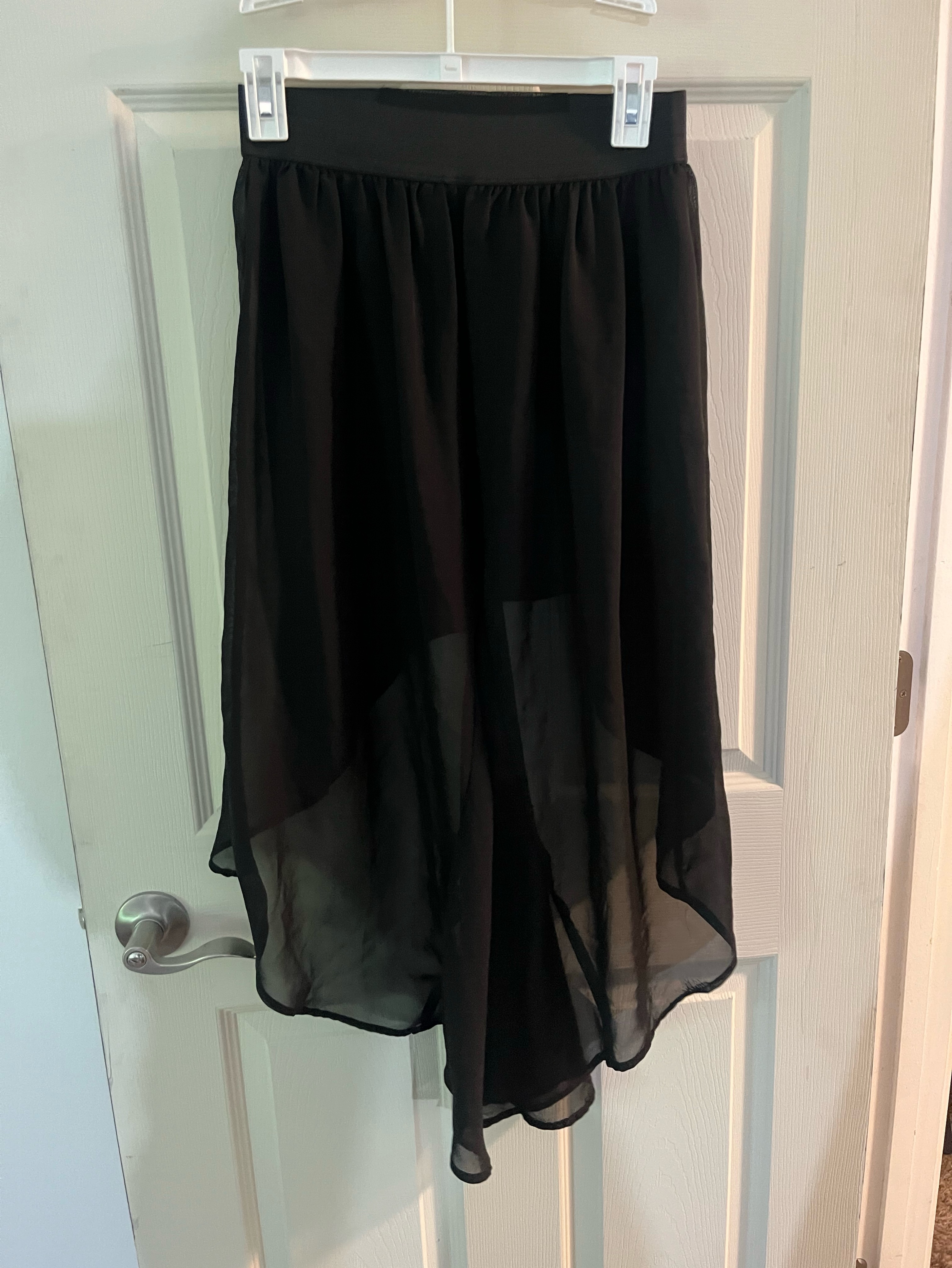 Black Chiffon Handkerchief Hem Midi Skirt