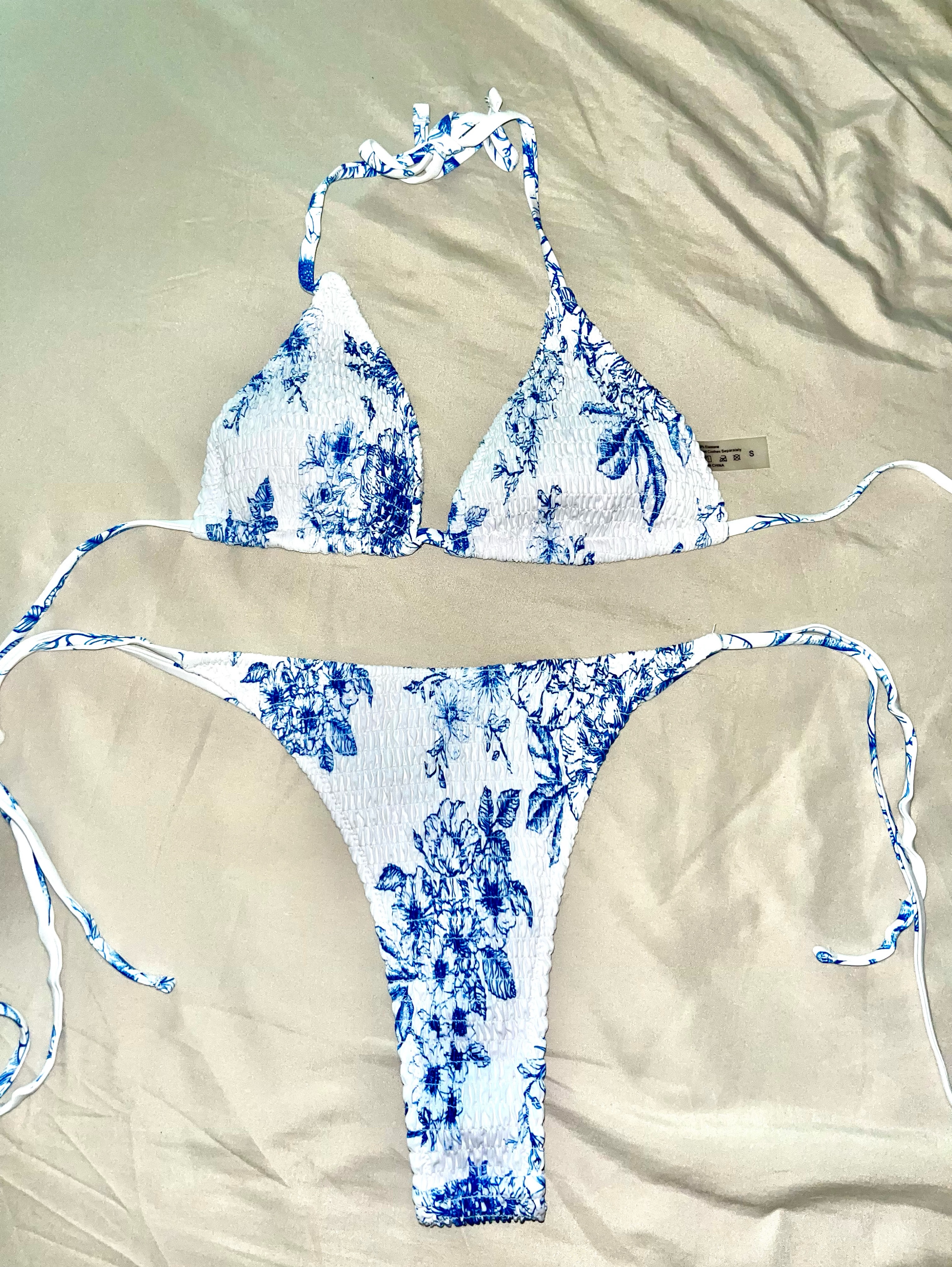 Boohoo blue and white bikini