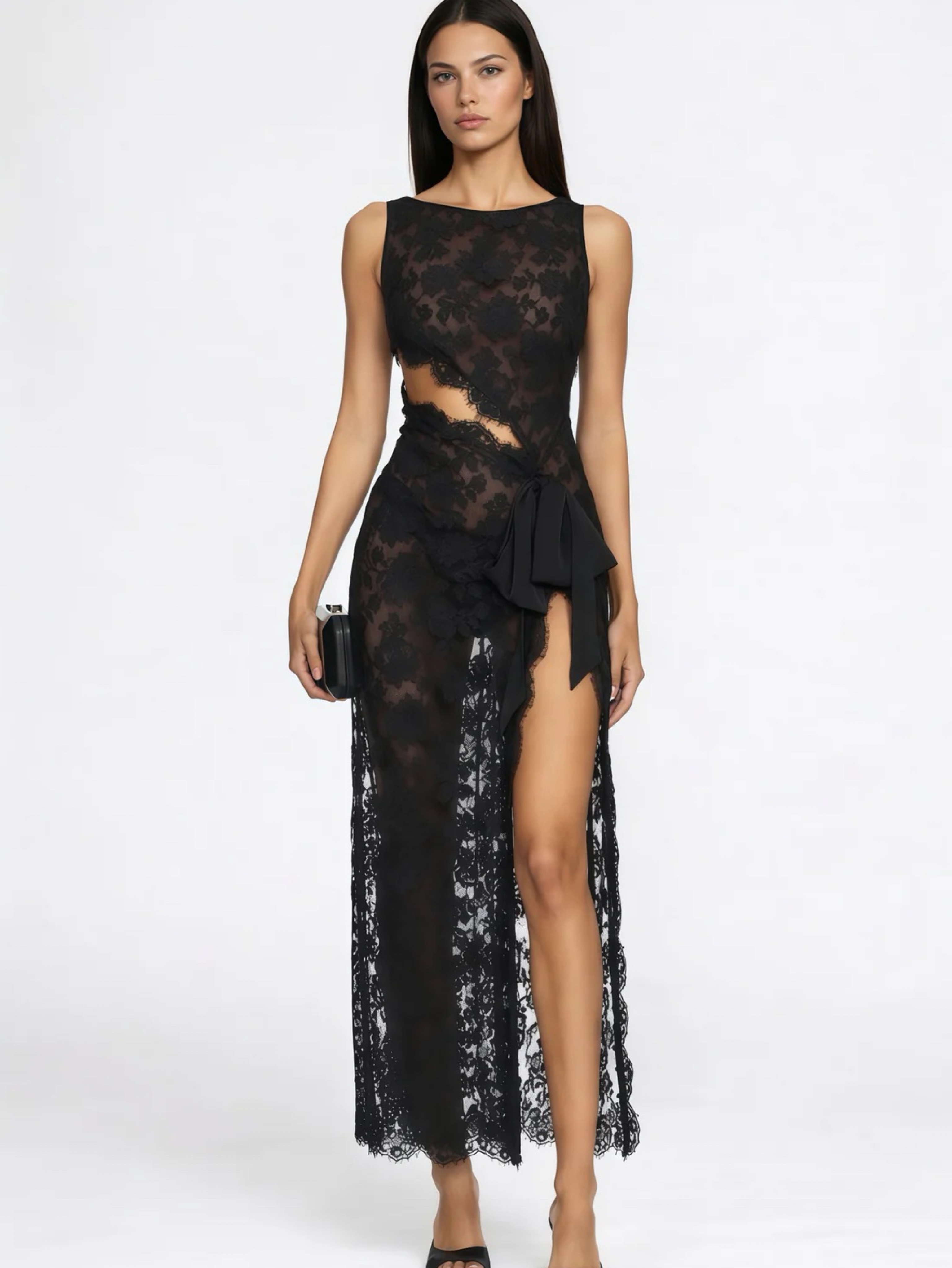 miss rosier lace dress Elysia White Asymmetrical Floral Lace Maxi Dress, XS / White
