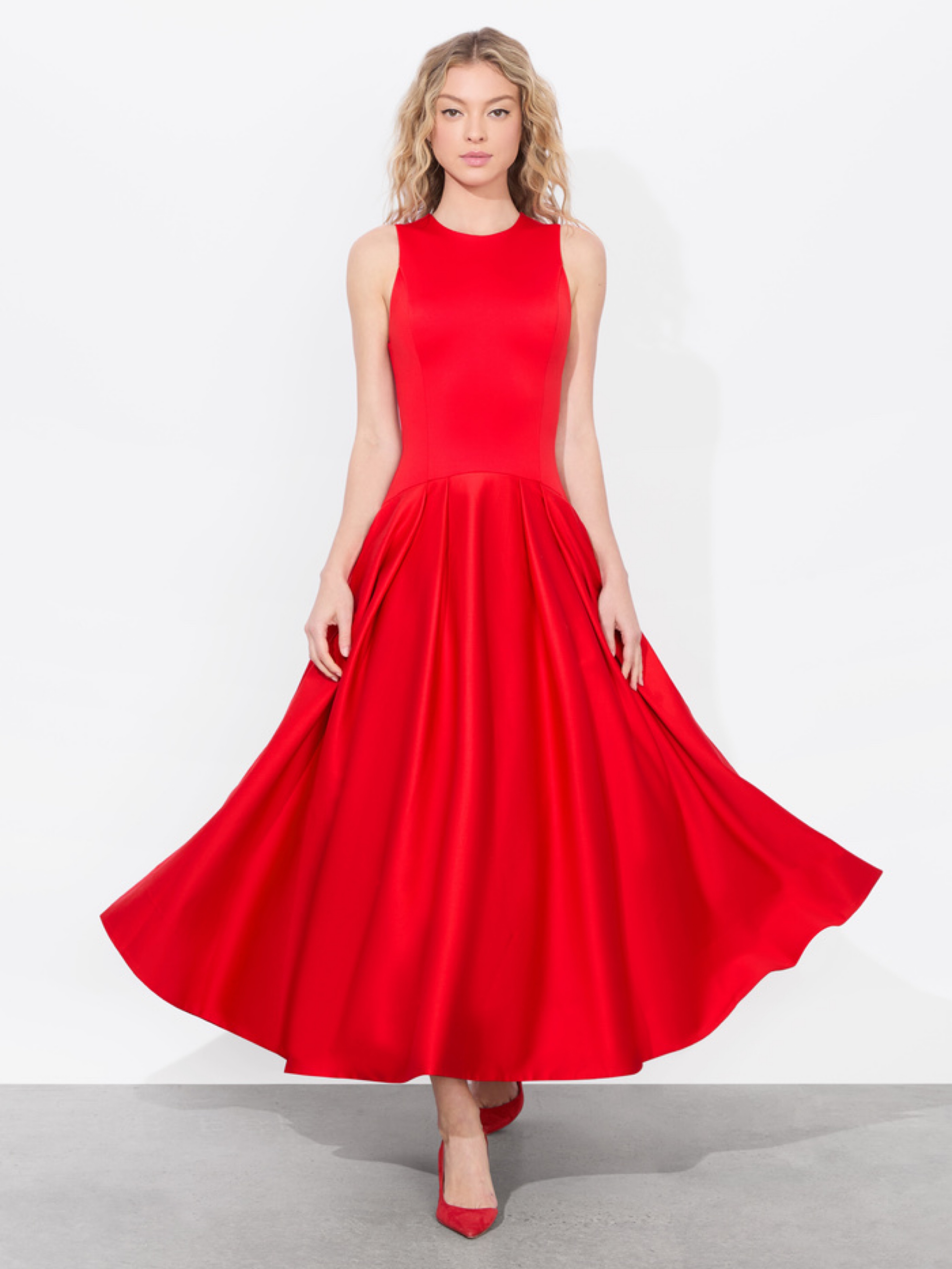 red dress alice and olivia SHILOH MINI DRESS in BRIGHT RUBY