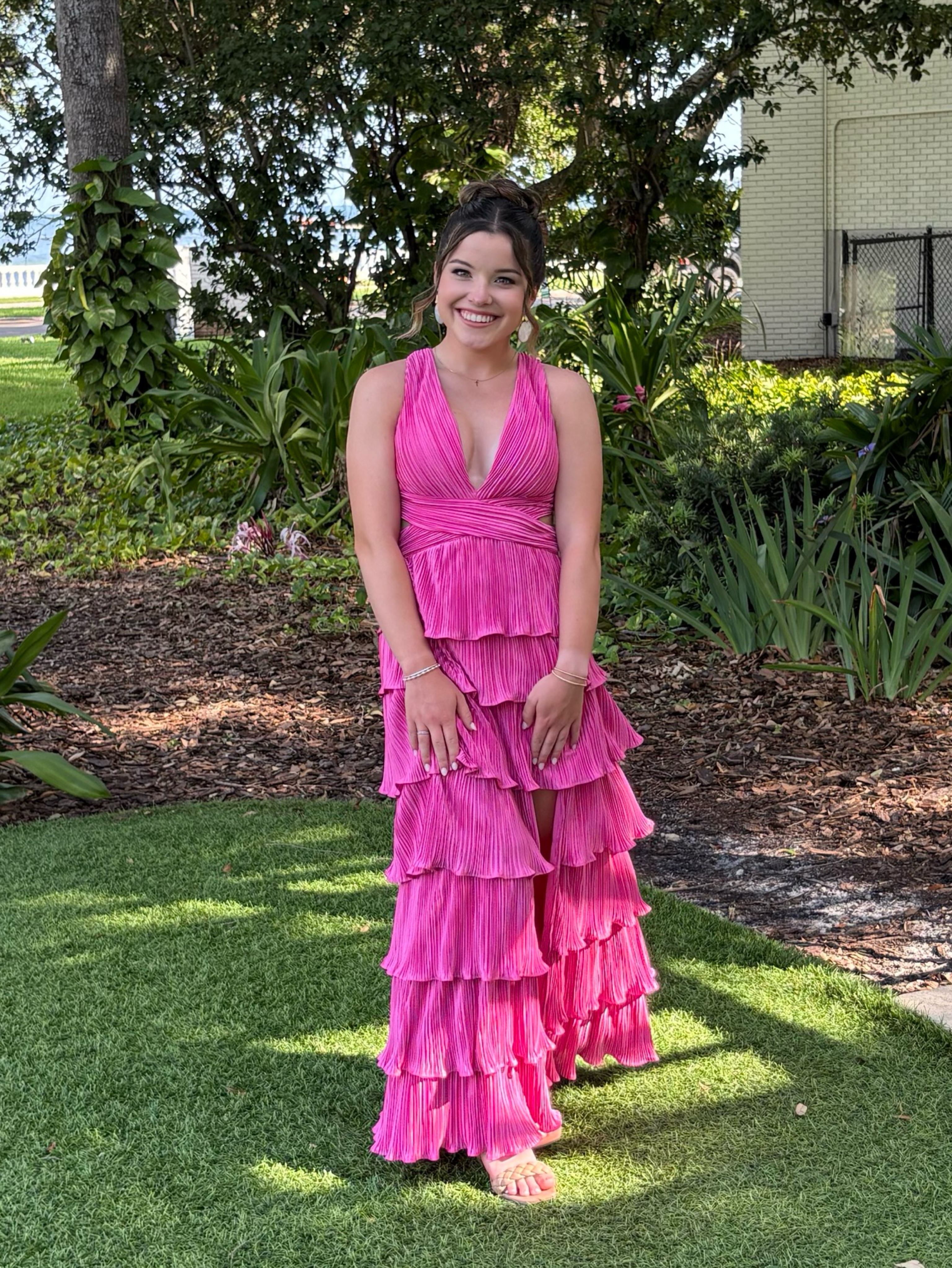 Lulus Beauty Icon Pink Satin Pleated Tiered Lace-Up Maxi Dress