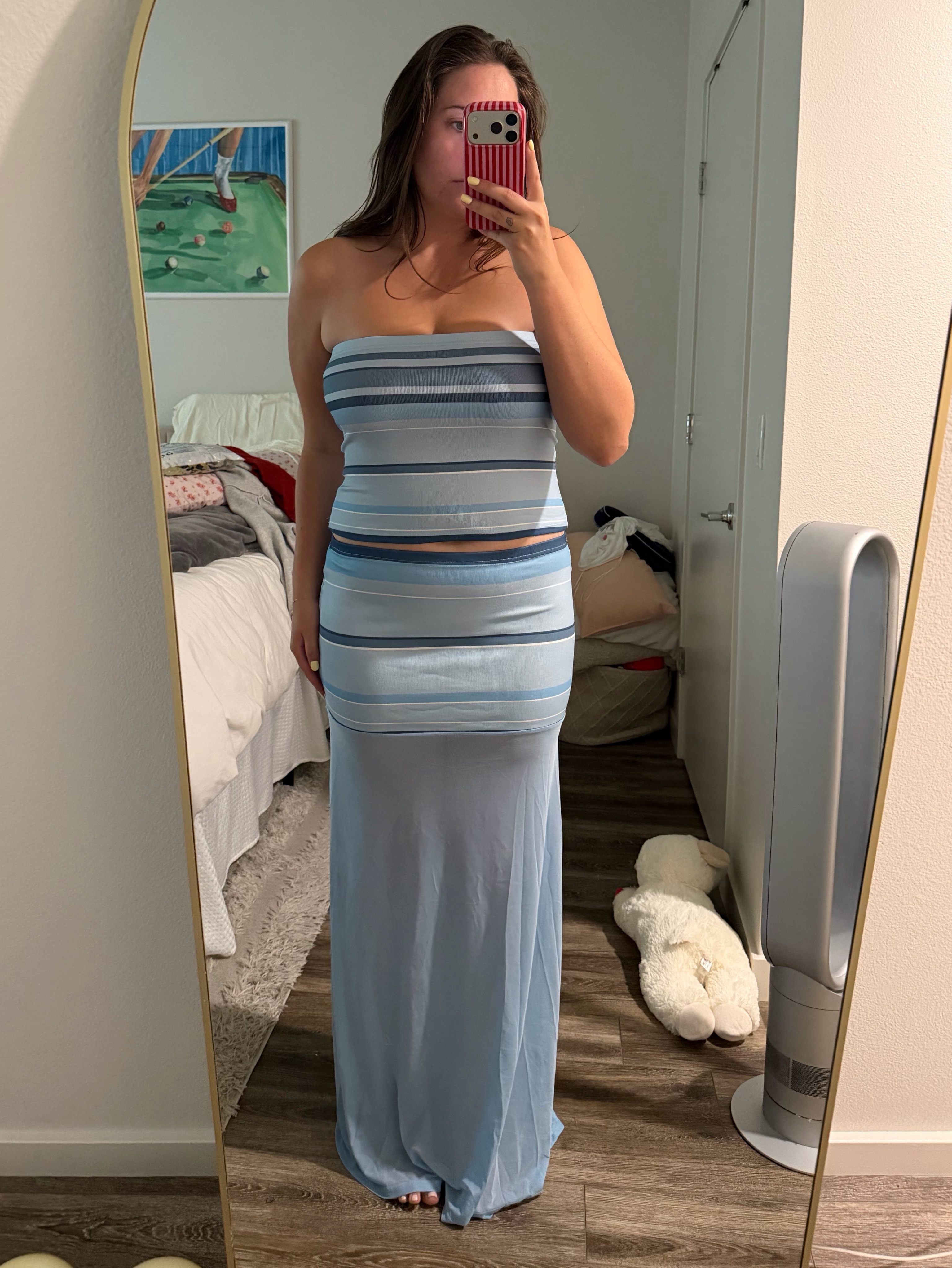 ribbed two piece dress Red Ribbed Shimmery One Shoulder Ruched Back Skirt Two Piece Set
