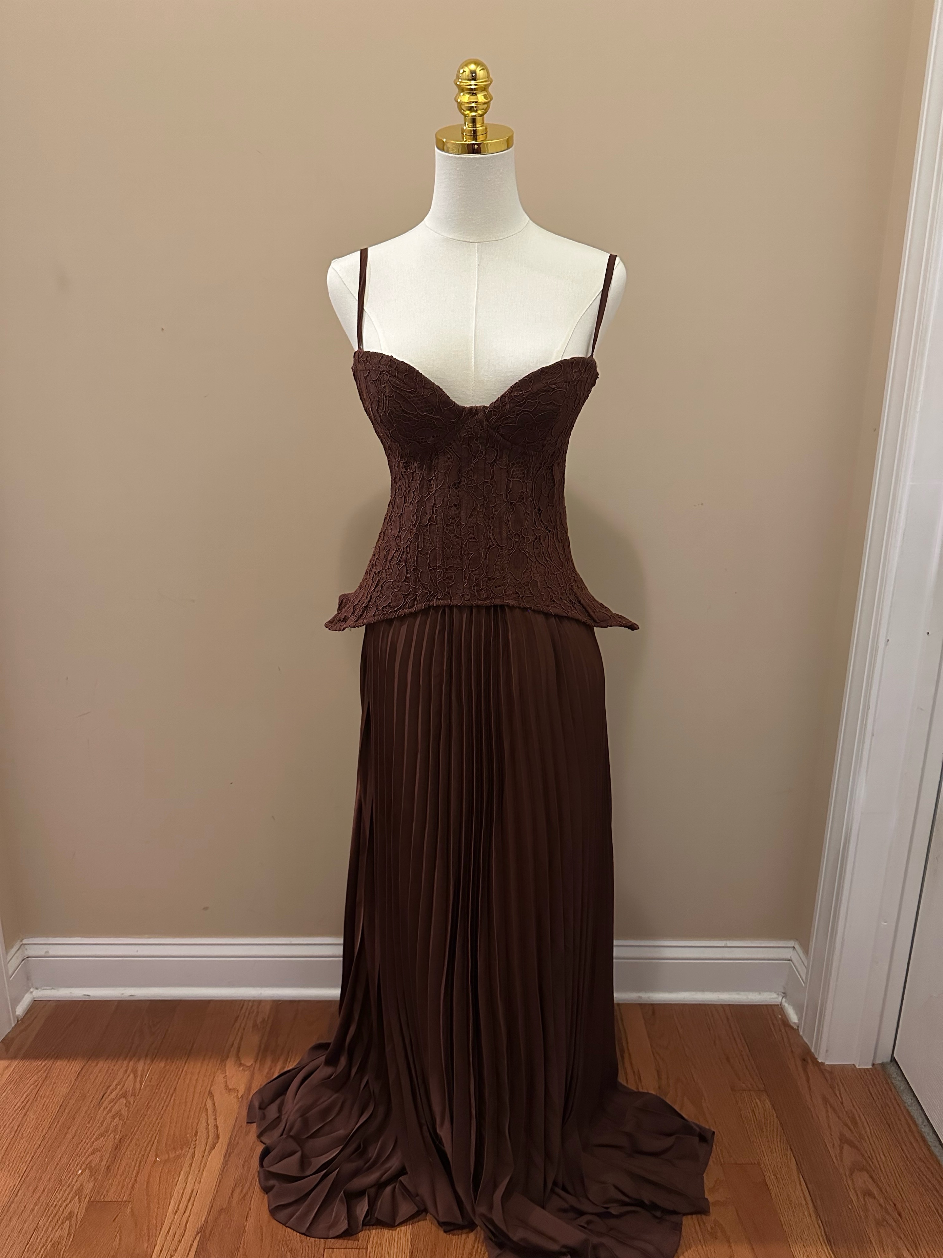 Fashion Nova - Daniella Lace Corset Pleated Maxi Dress - Chocolate by Fashion  Nova - Pickle
