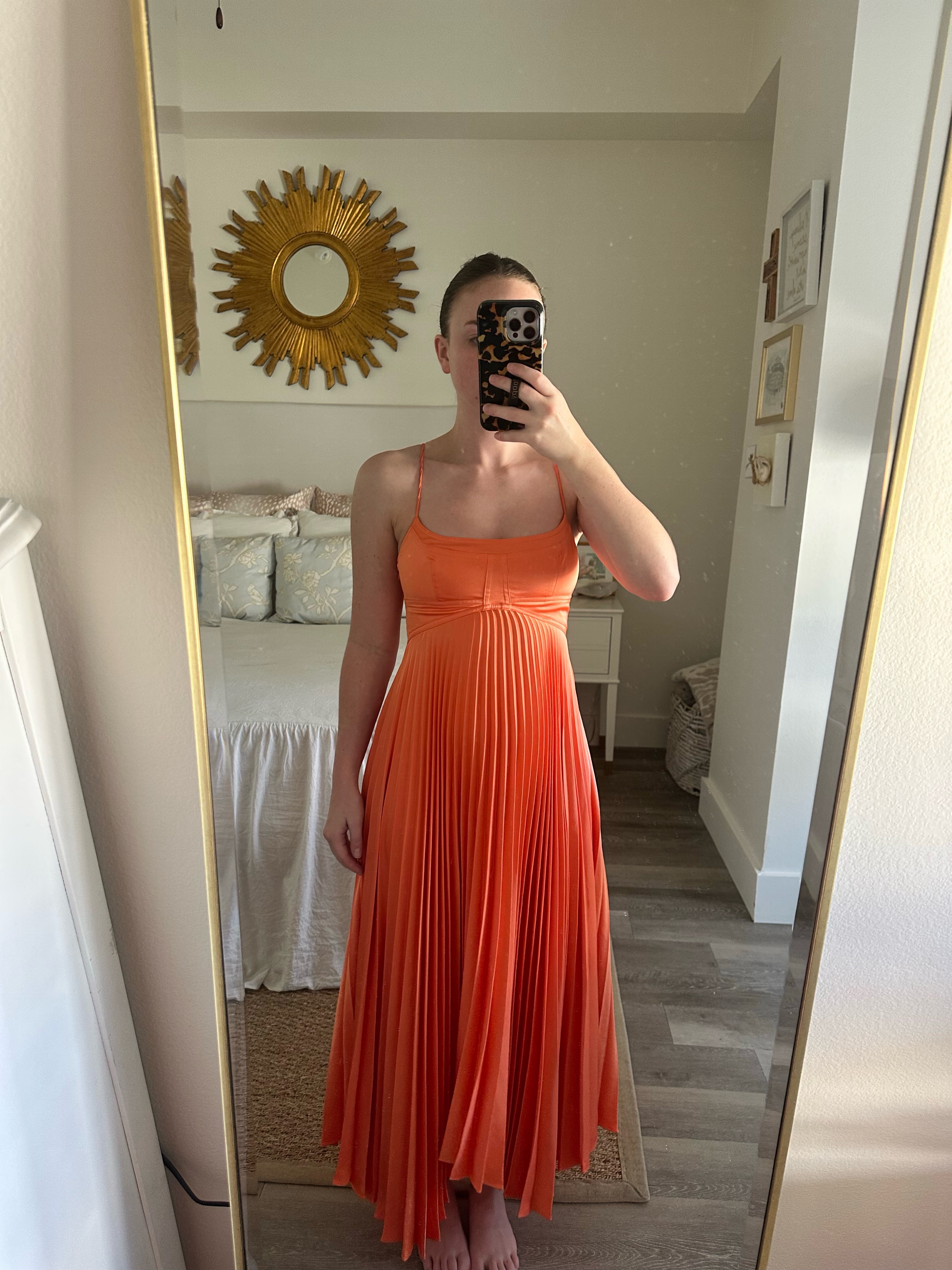 ALC Orange Pleated Midi Cami Dress by ALC - Pickle