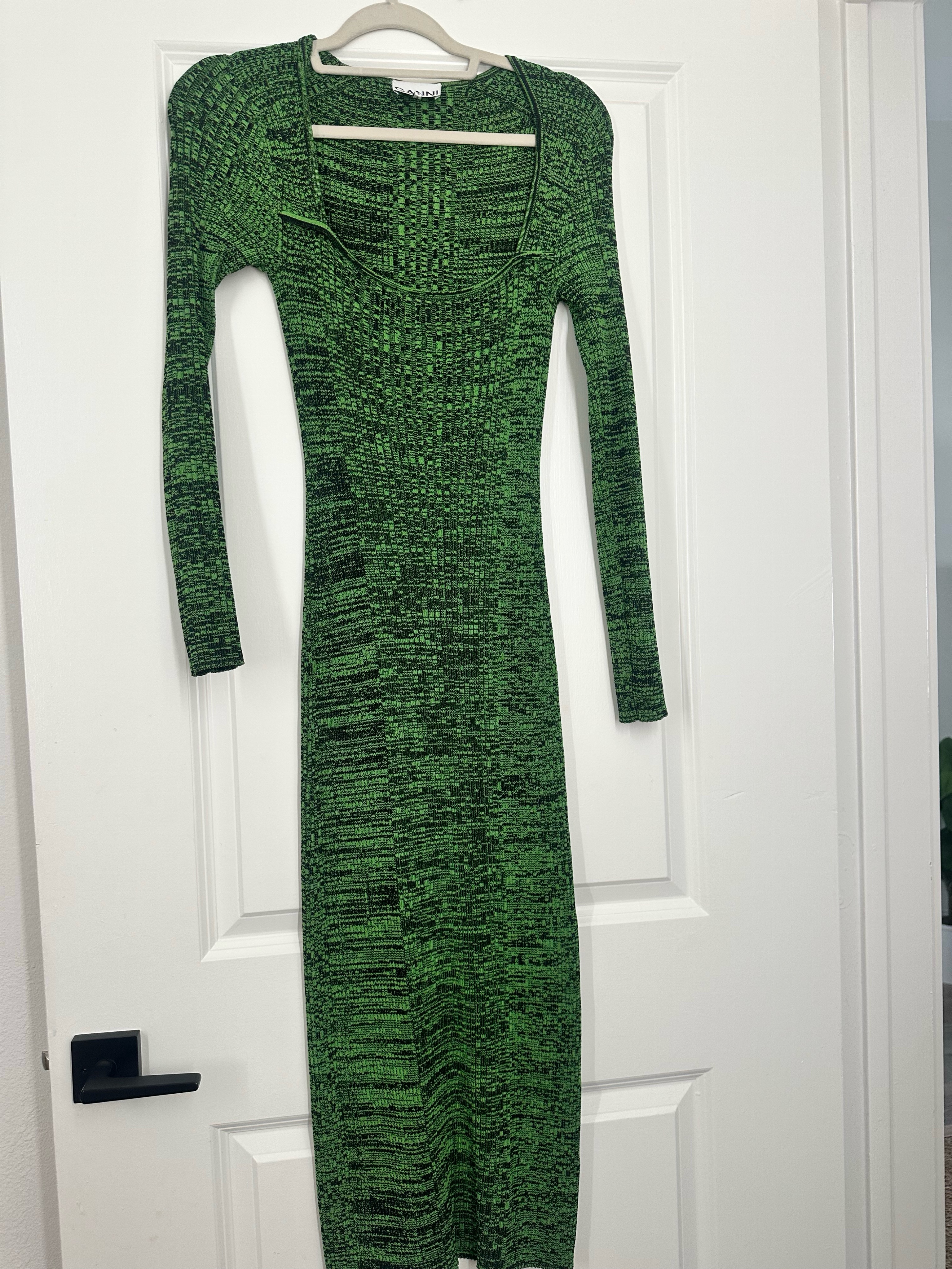 ganni green knit dress Ganni Women's Knit Bodycon Midi Dress In Green