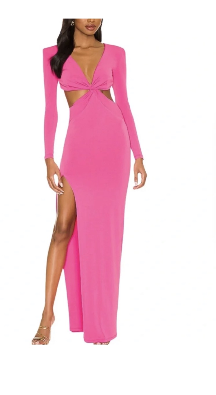 Hot Pink Long Sleeve Cutout Maxi Dress