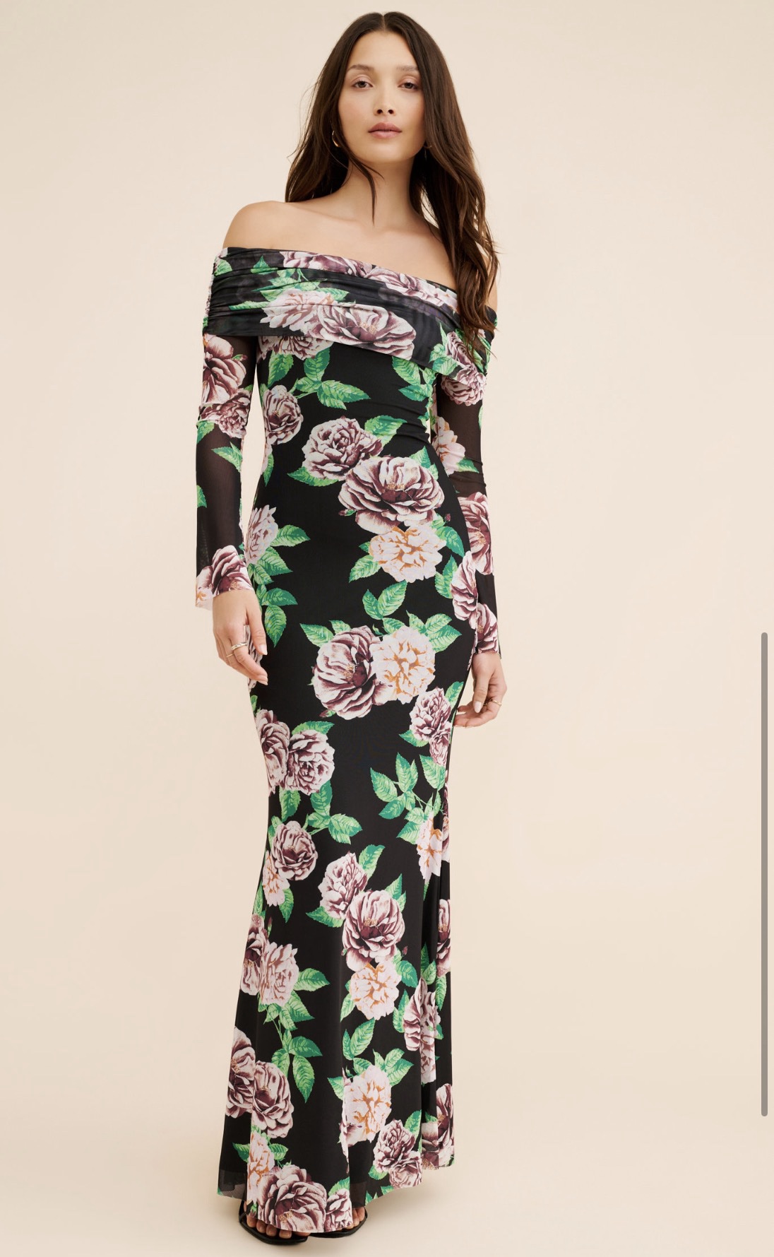 Off the should floral black maxi dress