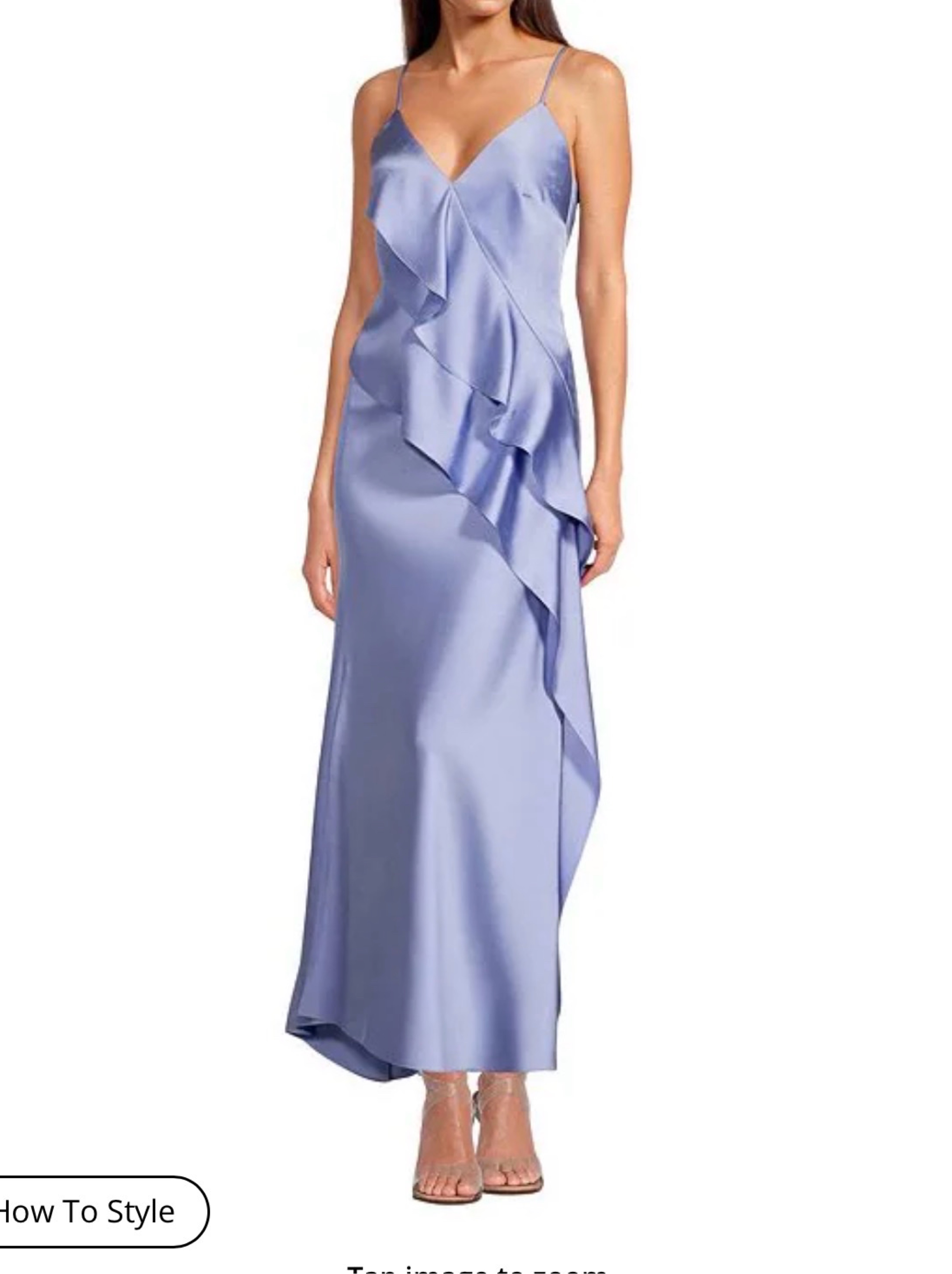 Gianni Bini Quinn Ruffle Draped V-Neck Sleeveless Satin Dress