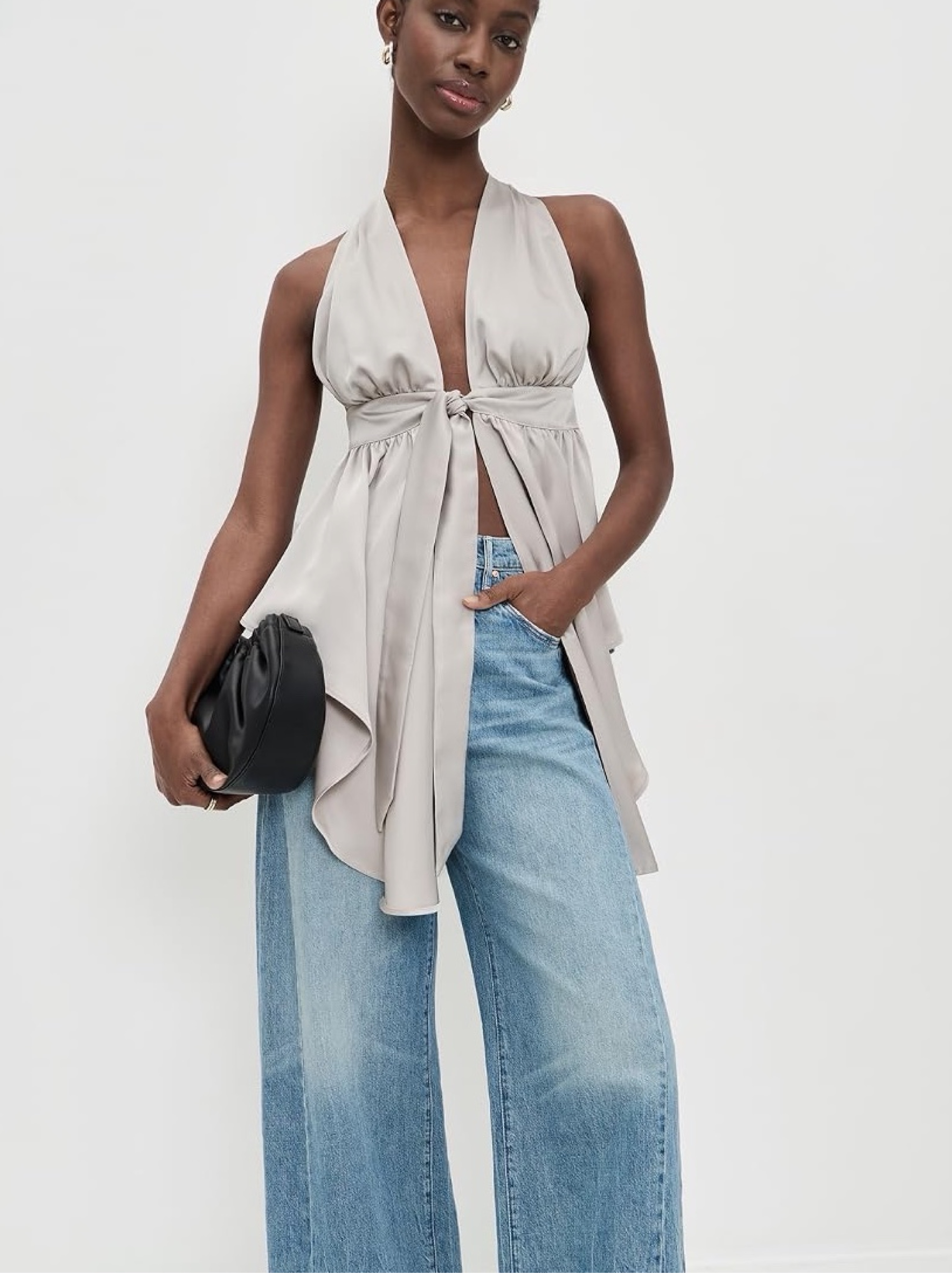 Susana Monaco Satin Peplum Asymmetrical Tank Top by Susana Monaco