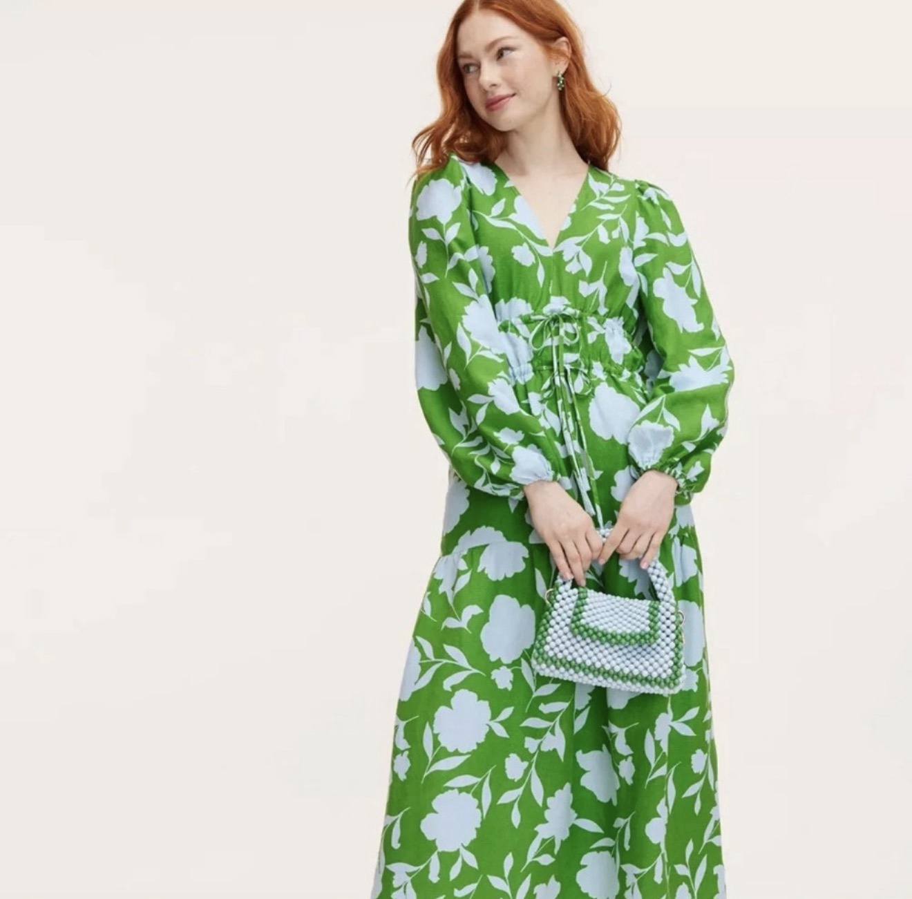 Kate Spade Rose Linen Long Sleeve Midi Dress by Kate Spade - Pickle Kate Spade Rose Linen Long Sleeve Midi Dress by Kate Spade - Pickle