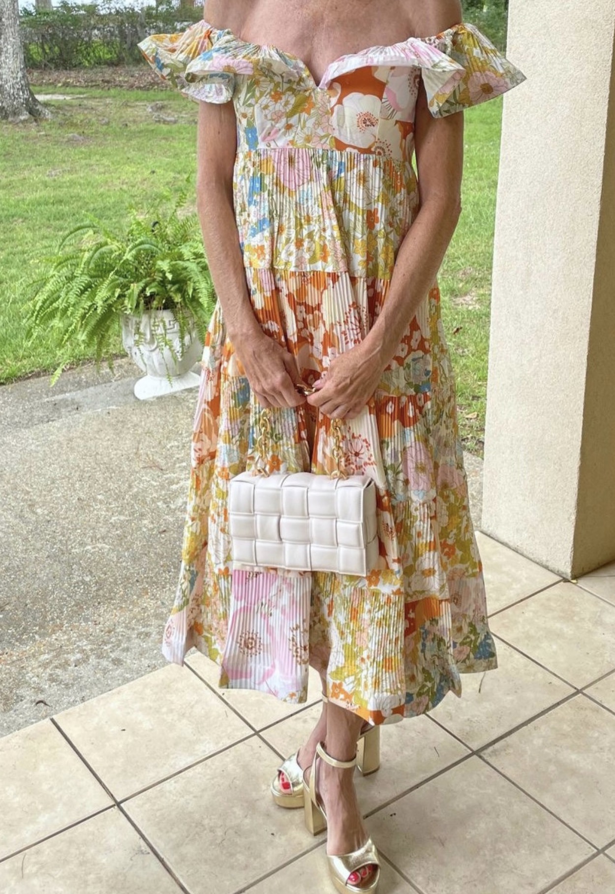 Beulah Rita Floral Ruffle Pleated Garden Party Midi Dress by Beulah - Pickle Beulah Rita Floral Ruffle Pleated Garden Party Midi Dress by Beulah - Pickle
