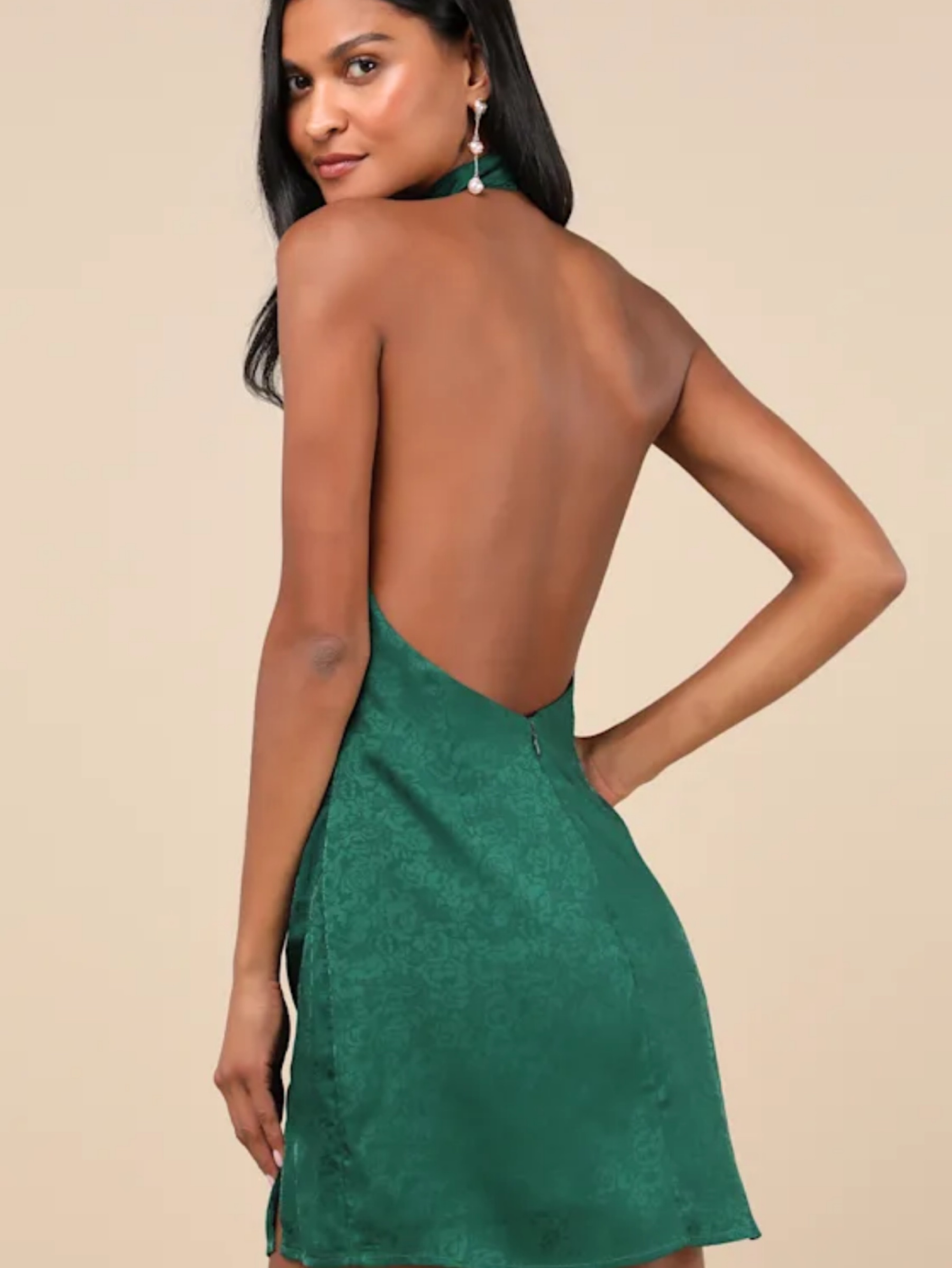 Emerald Green low back Halter Mini Dress by Lulus