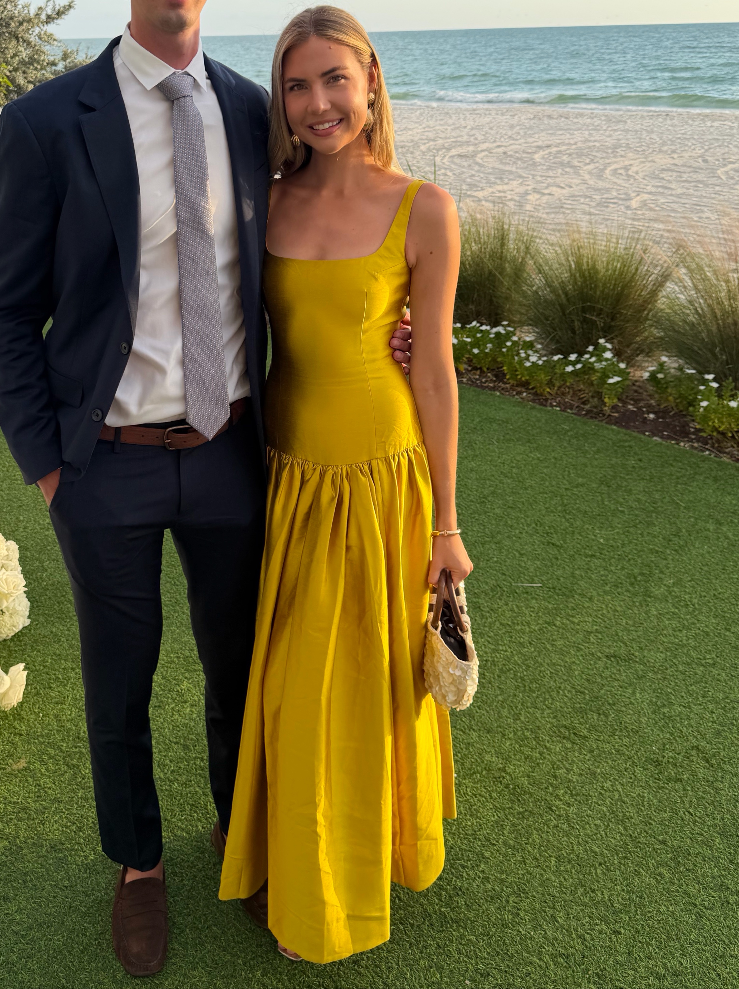 tuckernuck yellow dress Floral Eyelet Daisy Mini front detailing and a subtle front slit add a touch of understated charm Tuckernuck Yellow Lace Palmerston Maxi
