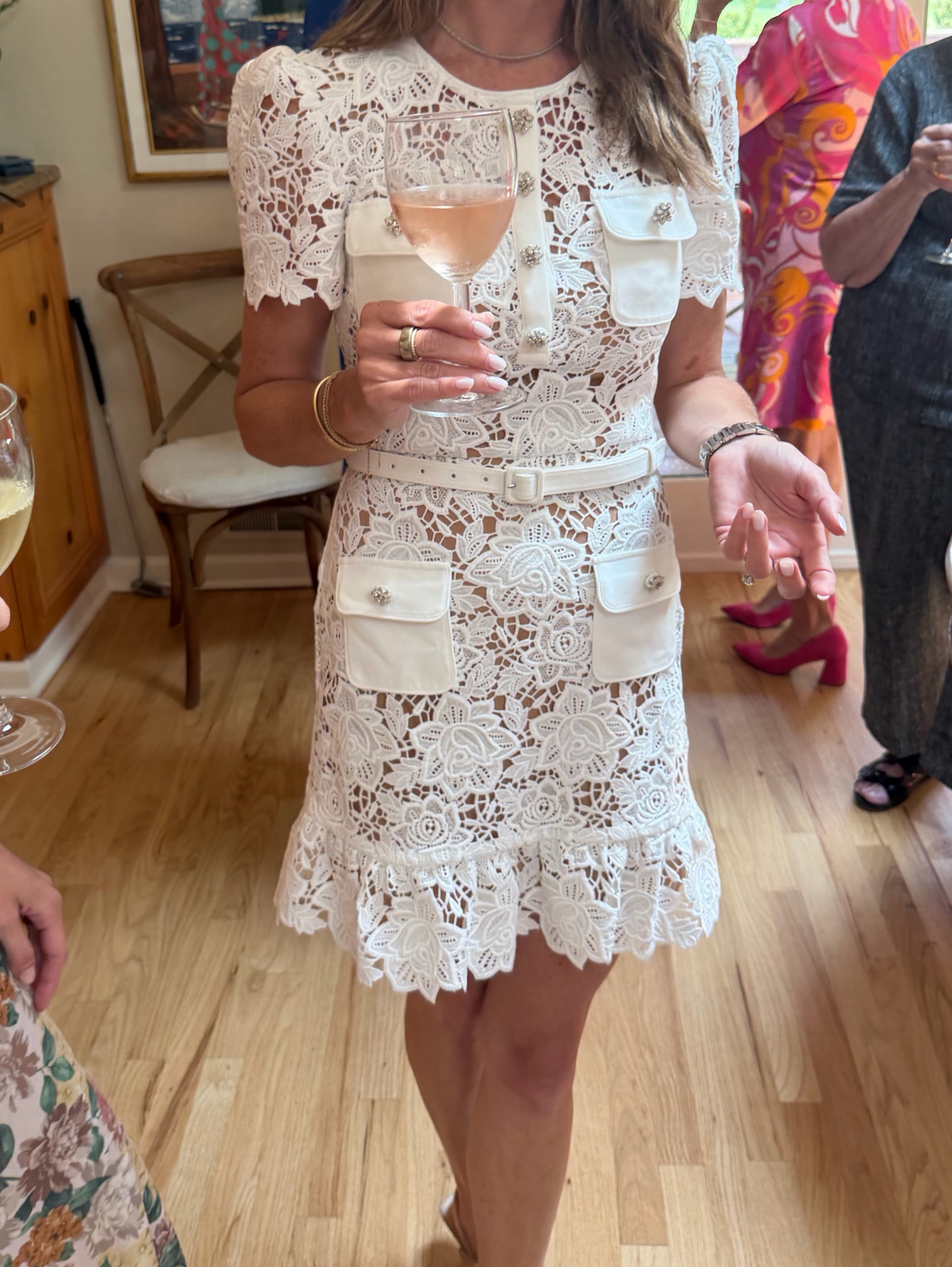self portrait white lace dress self-portrait - Pleated Crochet Floral Maxi Dress