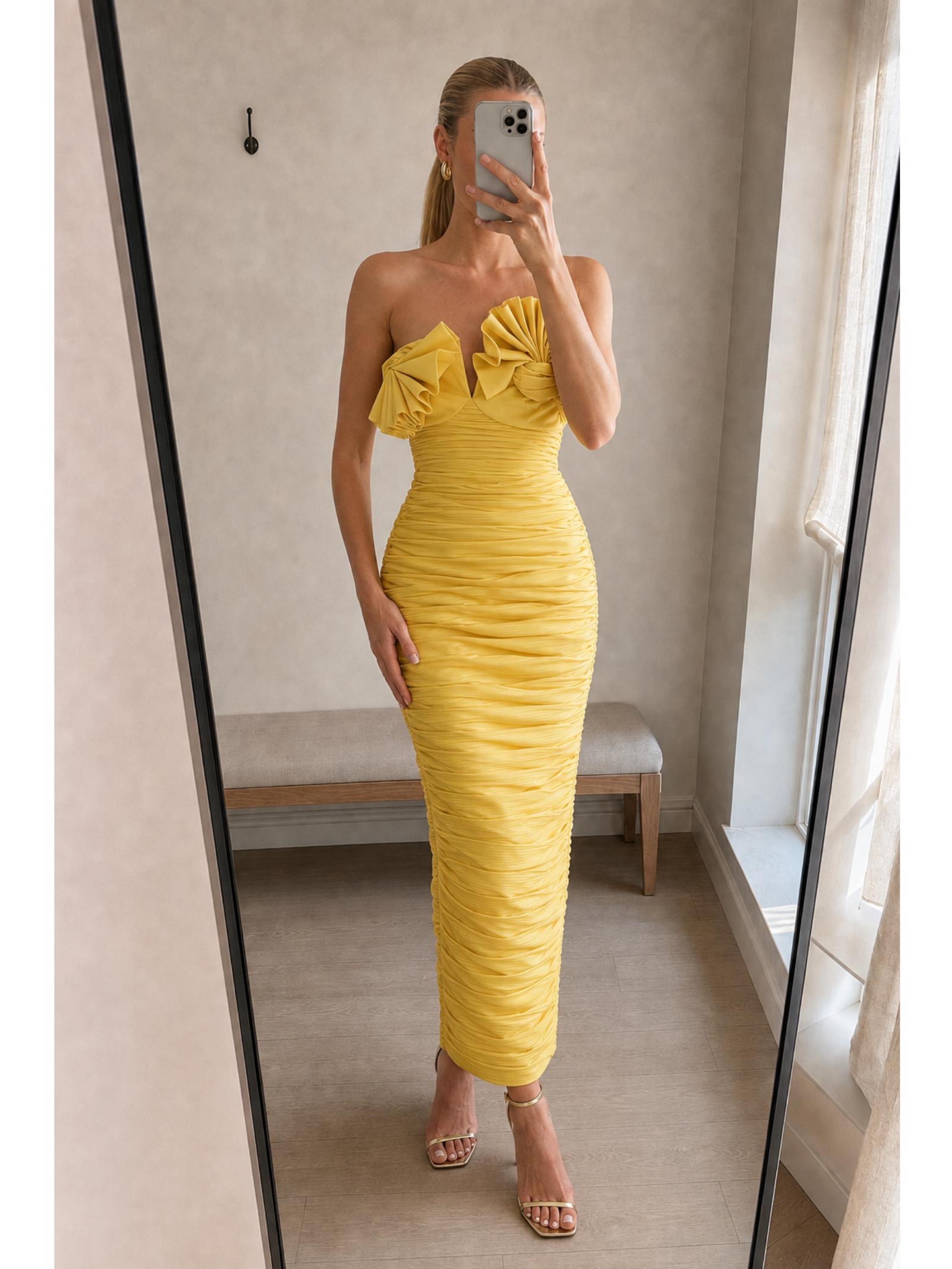 Rachel Gilbert Jensen Dress | Yellow Dress, Yellow Formal Dress, Yellow Wedding Guest Dress