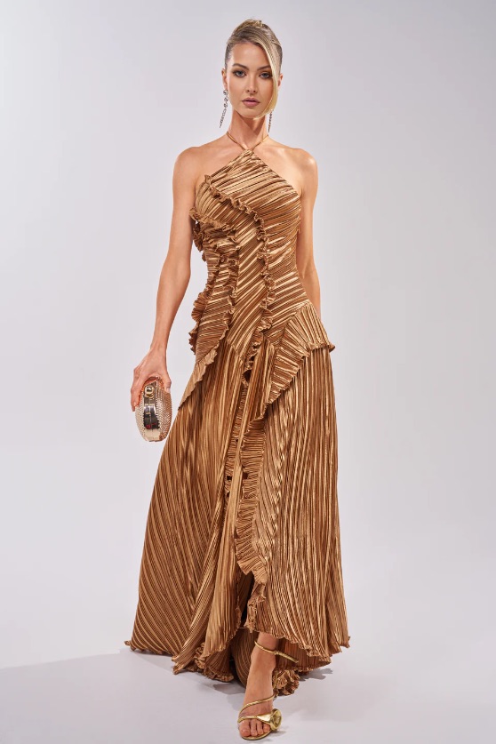akira brown dress SHINY LIKE ME MAXI DRESS AKIRA