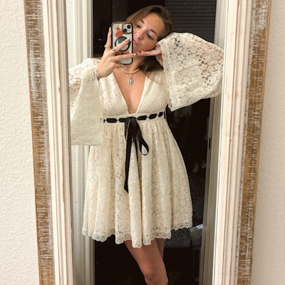 Cream Lace Midi Dress with Black Ribbon by For Love & Lemons | Pickle